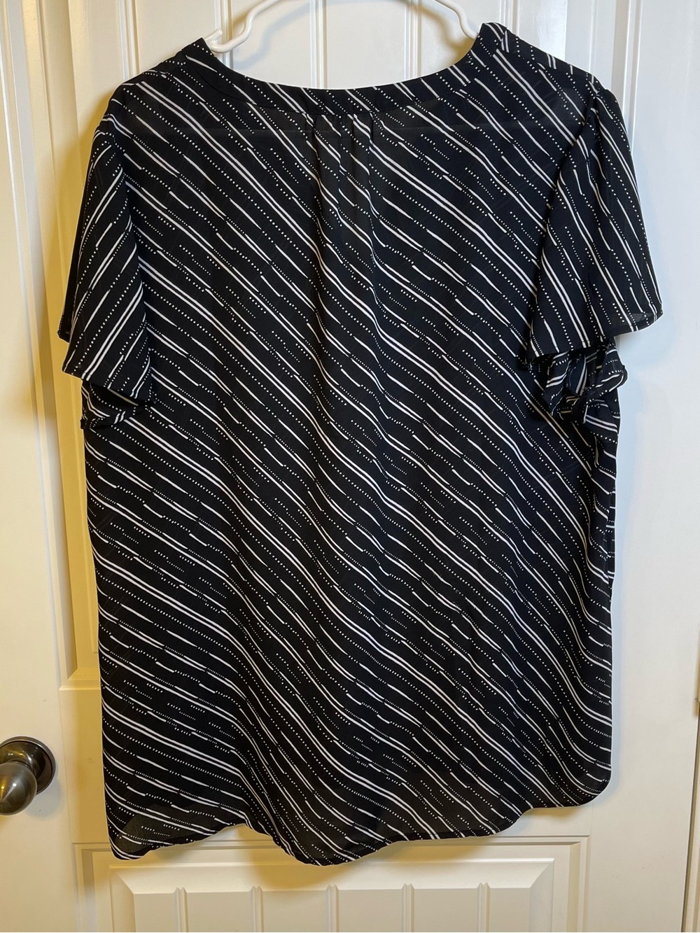 Maurices Black & White Diagonal Stripe Flutter Sleeve Blouse - Picture 2 of 8